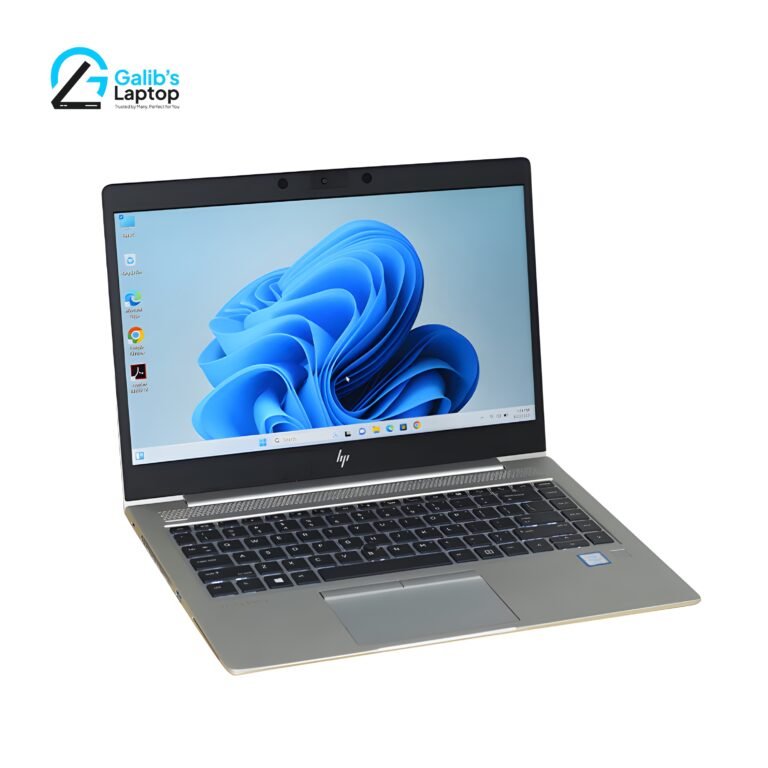 HP Elitebook 840 G6 used laptop with slim aluminum body and vibrant sunset wallpaper at Galib's Laptop