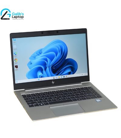 HP Elitebook 840 G6 used laptop with slim aluminum body and vibrant sunset wallpaper at Galib's Laptop
