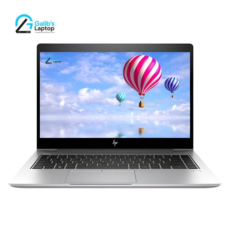 HP Elitebook 840 G6 used laptop with slim aluminum body and vibrant sunset wallpaper at Galib's Laptop