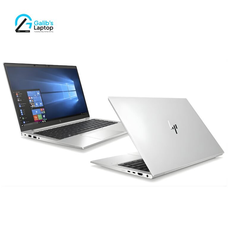 Elegant back lid of HP Elitebook 840 G7 highlighting the minimalist HP logo and premium metal finish