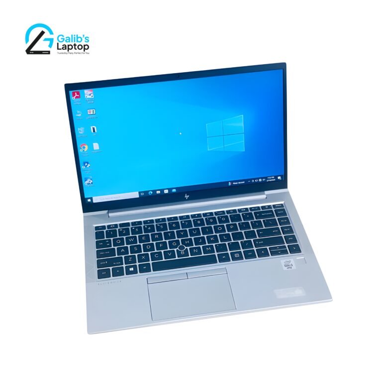 HP Elitebook 840 G7 premium used laptop with slim silver body and vibrant Windows 10 display