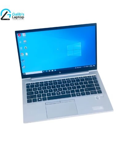 HP Elitebook 840 G7 premium used laptop with slim silver body and vibrant Windows 10 display