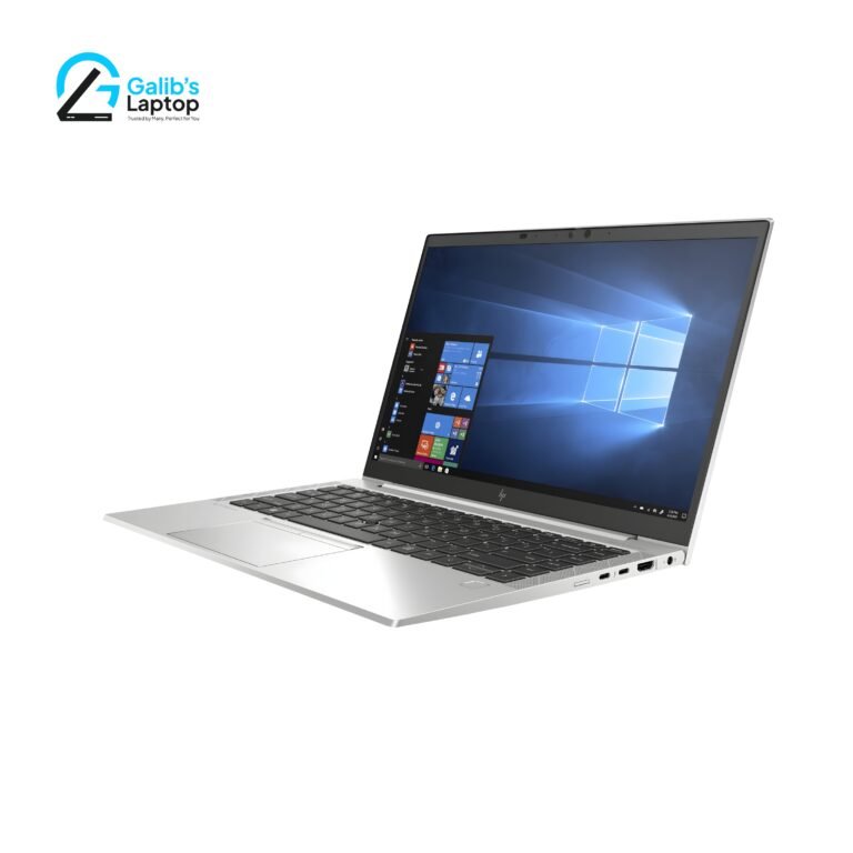 HP Elitebook 840 G7 premium used laptop with slim silver body and vibrant Windows 10 display