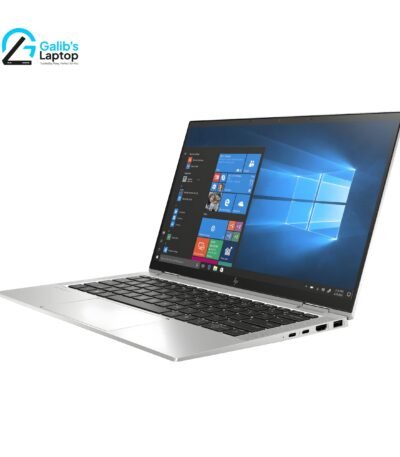 HP EliteBook 1030 G7 convertible touch laptop in tent mode showing Windows 10 interface