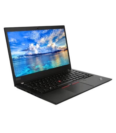 Lenovo ThinkPad T495 used laptop with vibrant ocean wallpaper red trackpoint and durable matte black body