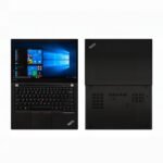 Side perspective of Lenovo ThinkPad T495 highlighting its slim business ultrabook design and ergonomic keyboard