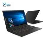 Side perspective of Lenovo ThinkPad X1 Carbon highlighting its ultra-slim design and professional backlit keyboard
